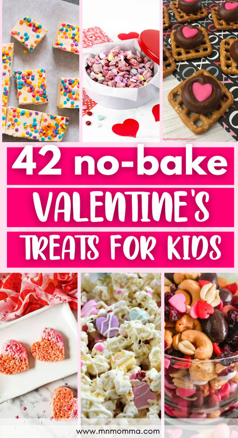 Easy Valentine's Day treats to make with your kids. These delicious Valentine's Day desserts (cookies, brownies, fudge, cake, and even no bake) are the perfect easy recipes to whip up for your kids classroom, your coworkers, or your family! From classic sugar cookies and chocolate chip cookies to unique and decorated heart-shaped cookies, there's something for everyone. Try making Valentines Day cookies for him, her, kids, friends, teachers, coworkers, or as a gift for loved ones. Valentines No Bake Treats, Valentines Treats For Toddlers, No Bake Valentine Treats, Valentine Bake Sale, Valentine Chocolate Recipes, Easy Valentines Snacks, Valentine Deserts, Toddler Cookies, Making Valentines