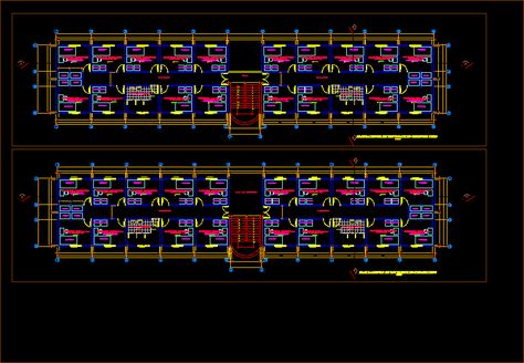 Hostel, Student Hostel, Lodge 2D DWG Plan for AutoCAD • Designs CAD Students Hostel Floor Plans, Hostel Design Plan Floors, Student Hostel Design Floor Plans, Hostel Plans Architecture, Hostel Design Plan, Hostel Room Design, Lodge Floor Plans, Bed Closet, Student Hostel