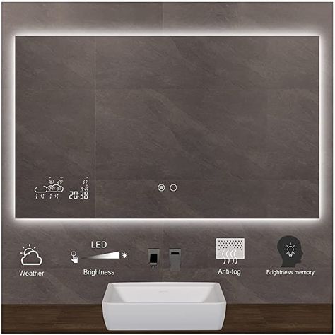 Smart Mirror Bathroom, Bathroom Shower Design, Calendar Time, Backlit Mirror, Smart Mirror, Lighted Mirror, Led Mirror Bathroom, Makeup Mirror With Lights, Touch Switch