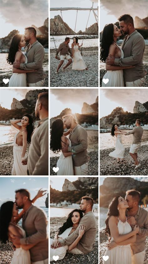 Beach Love Story Photography, Beach Engagement Pictures Outfits, Couples Beach Photoshoot With Dog, Engagement Photoshoot Ideas Outdoors Summer, Beach Picture Ideas For Couples, Beach Prenup Photoshoot Ideas, Beach Photoshoot Ideas Couples, Beach Pre Wedding Shoot, Couple Photoshoot Beach