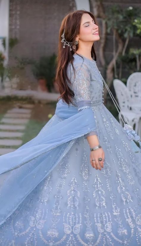 Cotton Garara, Blue Anarkali Dress, Garara Designs, Hairstyles For Gowns, Desi Vibes, Blue Anarkali, Girly Dp, Lehenga Designs Simple, Anarkali Dress Pattern