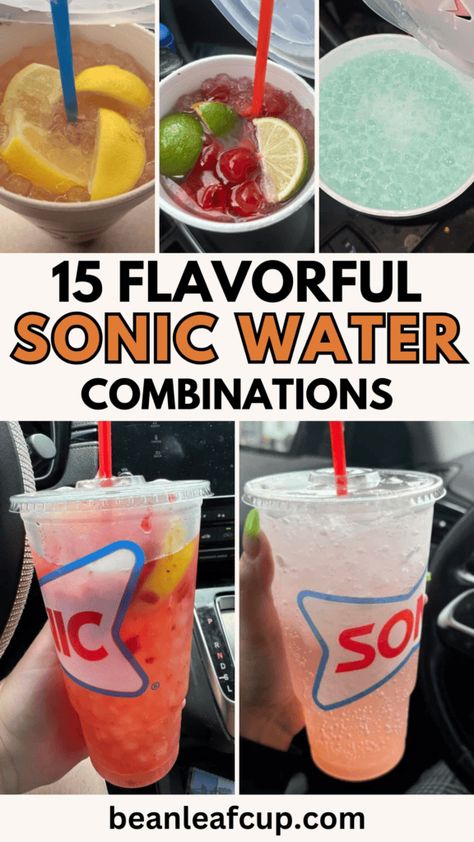 Flavored Fruit Water Recipes, Water Flavor Packet And Syrup Recipes, Flavored Water Recipes With Syrups, Sonic Slush Combinations, Sonic Drinks With Alcohol, Sonic Water Combinations, Mermaid Water Drink, Ocean Water Drink, Drinks Low Calorie