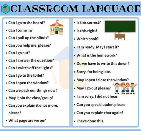 Classroom Language For Teachers, English In Classroom, English Speaking For Kids, Classroom Commands, English Classroom Posters, English Conversation For Kids, Speaking Activities English, Simple English Sentences, Struktur Teks