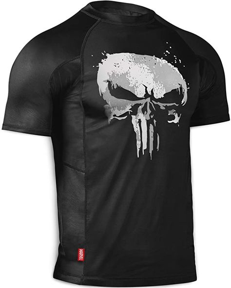 Hayabusa Mens Marvel Hero Elitte Short Sleeve Jiu Jitsu Rash Guard - The Punisher Punisher Shirt, Jiu Jitsu Rash Guards, Punisher Marvel, Punisher Skull, The Punisher, Elite Series, Marvel Heroes, Rash Guard, Stretch Fabric