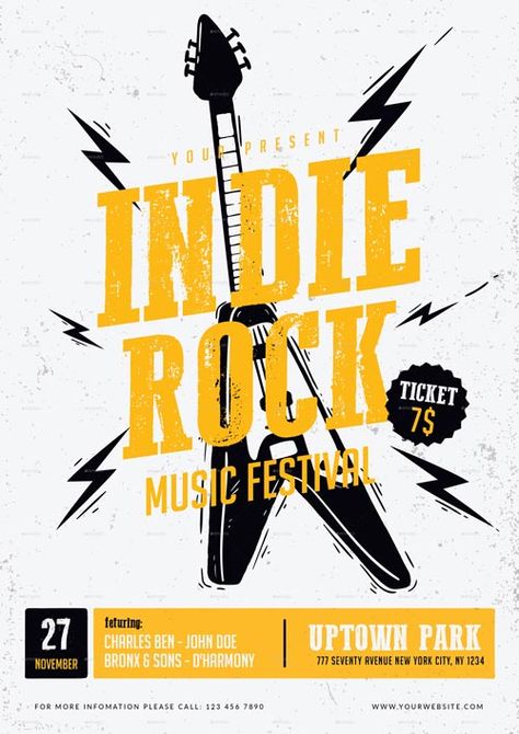 Rock Music Festival Poster, Music Festival Flyer Design, Poster Festival Music, Music Poster Design Ideas, Festival Poster Ideas, Rock Graphic Design, Rock Festival Poster, Indie Rock Poster, Indie Music Festival