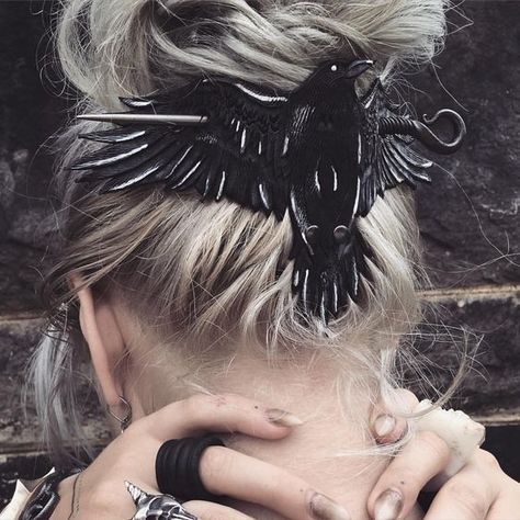 Hair Slide, Halloween Make, Black Feathers, Limes, Coven, Crows, Larp, Hair Jewelry, Pittsburgh