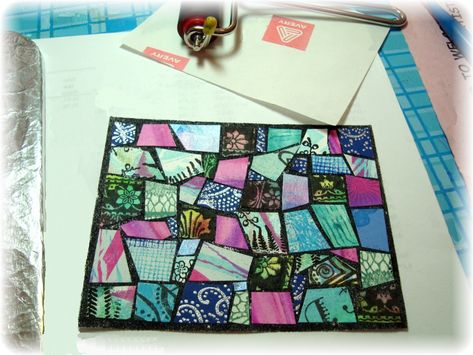 Mosaic Cards Paper Crafts, Julie Warner, Mosaic Cards, Paper Mosaics, Mosaic Tutorial, Background Tutorial, Mosaic Background, Paper Mosaic, Paper Scraps