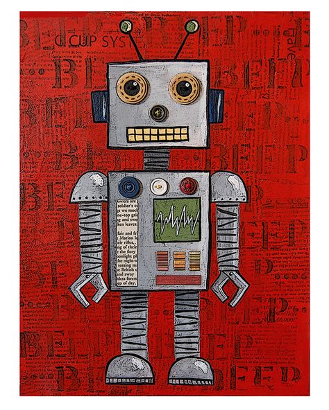 Robots on Behance Crazy Robot, Robot Room, Robot Painting, Red Robot, Vintage Robots, Robot Technology, Robot Illustration, Retro Robot, Arte Robot