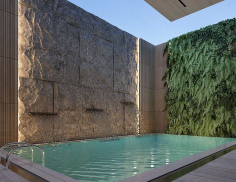 swimming pool design on Behance Swimming Pool Wall Design, Pool Wall Ideas, Pool Greenery, Pool Wall, House Pool, Pool House Plans, 2024 Design, Pool Design, Swimming Pool Designs