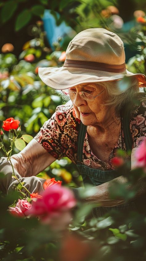 #Gardening #ElderlyWoman: An #OlderLady in a #SunHat tenderly caring for her vibrant #RoseGarden. #AIArtwork #AIPhotography #StockImage ⬇️ Download and 📝 Prompt 👉 https://stockcake.com/i/gardening-senior-woman_594523_956164 Elderly Aesthetic, Aging Aesthetic, Woman In Garden, Happy Old People, Woman Gardening, Lifestyle Photography Women, Garden Of Roses, Gardening Photography, Elderly Woman