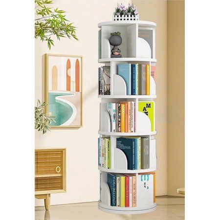 Qunbio 360 freestanding bookcase organizer is made of 0.5 inch thick PVC wood plastic board for the bottom. Our white round revolving display rack has a simple and classic design style, which can be matched according to different styles. The 5 tier floor standing rack can not only be rotated at will, but can also stably hold a large number of medium-sized books. Besides, each grids of our standing rack holds about 10 books, and each layer holds about 40 books. Orders yours today and upgrade your Dorm Book Storage, Freestanding Bookcase, Rotating Bookshelf, Shelves Corner, Revolving Bookcase, Bookcase Organization, Plastic Board, Freestanding Storage, Dorm Ideas