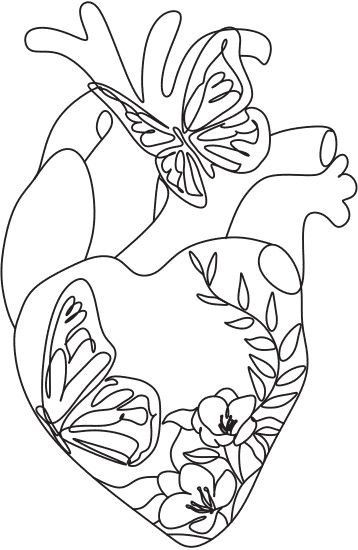 Heart With Flowers, Heart Drawing, Canvas Painting Designs, Butterfly Drawing, Easy Doodles Drawings, Flowers And Butterflies, Outline Art, Outline Drawings, Sewing Class