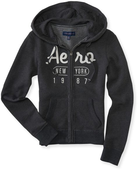 Aero NY 1987 Full-Zip Hoodie Hoodies Black, Grey Cropped Hoodie, Aeropostale Hoodies, Hoodie Green, Blue Sweatshirt, Embroidered Hoodie, Zipper Hoodie, Oversize Hoodie, Full Zip Hoodie