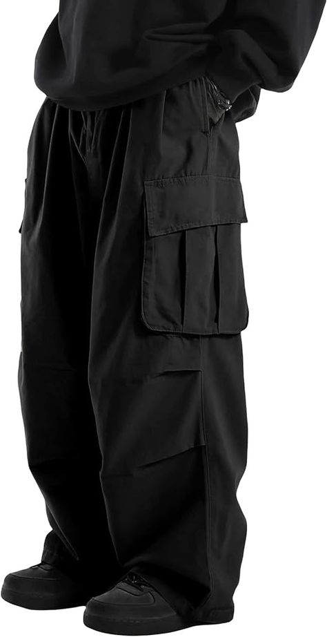 Amazon.com: OYOANGLE Men's Drawstring Elastic Waist Flap Pocket Streetwear Baggy Cargo Pants Hiking Trousers Black M : Clothing, Shoes & Jewelry Celana Kargo, Cargo Pants Baggy, Mens Work Pants, Baggy Cargo Pants, Work Trousers, Safari Style, Baggy Pants, Baggy Pant, Cargo Pant