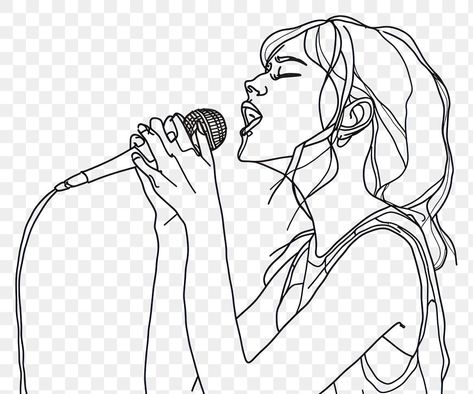 Girl Singing Drawing, Microphone Sketch, Singing Drawing Reference, Microphone Drawing, Singing Drawing, Dream Drawing, Profile Drawing, Continuous Line Drawing, Continuous Line