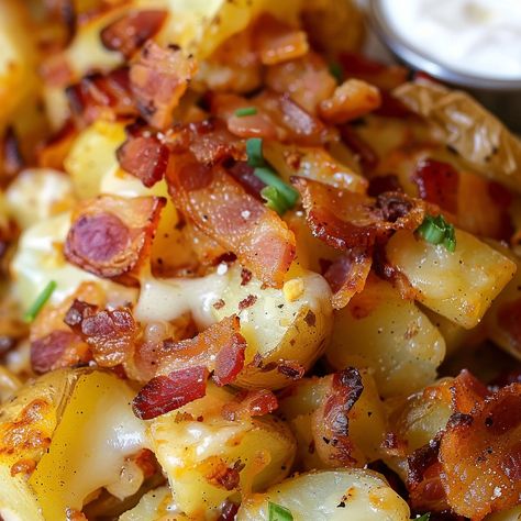 Cheesy Breakfast Potatoes with Crispy Bacon Breakfast Potatoes Cheesy, Breakfast Cheese Potatoes, Breakfast Diced Potatoes, Cheese Breakfast Potatoes, Breakfast Cheesy Potatoes, Breakfast Potatoes In Crockpot, Breakfast Potato Recipes Easy, Cheesy Breakfast Potatoes, Cheesy Breakfast