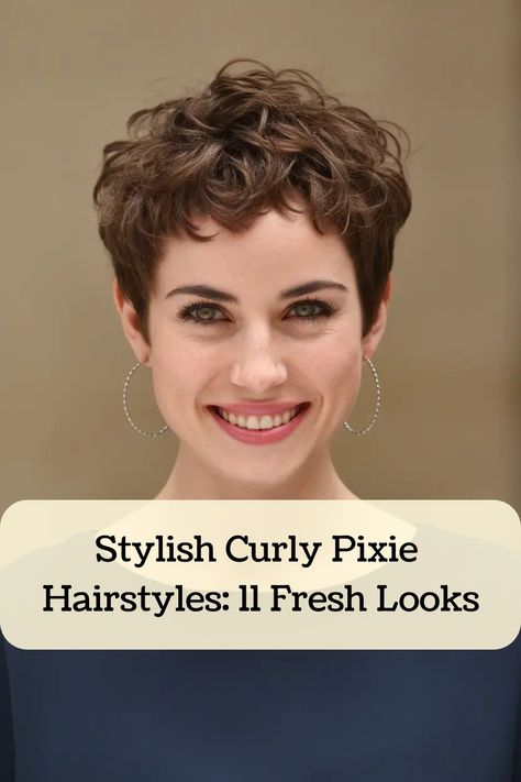 Discover the trendiest curly pixie hairstyles for a fresh new look! Whether you're searching for inspiration on curly pixie cuts or styling ideas for short curly pixie hair, we've got you covered. Embrace your natural curls with confidence and rock a stunning pixie cut curly hair! From bold and edgy to soft and playful, there's a curly pixie style perfect for every personality. Get ready to elevate your hairstyle game with these chic and low-maintenance short curly pixie looks. Short Curly Hair For Square Face, Pixie Curly Hair, Pixie Cut Wavy Hair, Short Curly Hair Updo, Pixie Cut Curly, Cut Curly Hair, Pixie Cut Curly Hair, Curly Pixie Cut, 2024 Hairstyles