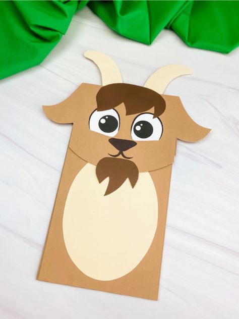 Farm Animal Crafts For Kids, Goat Puppet, Goat Crafts, Goat Craft, Paper Bag Puppet Craft, Farm Animals For Kids, Puppet Template, February Art, Bag Puppet