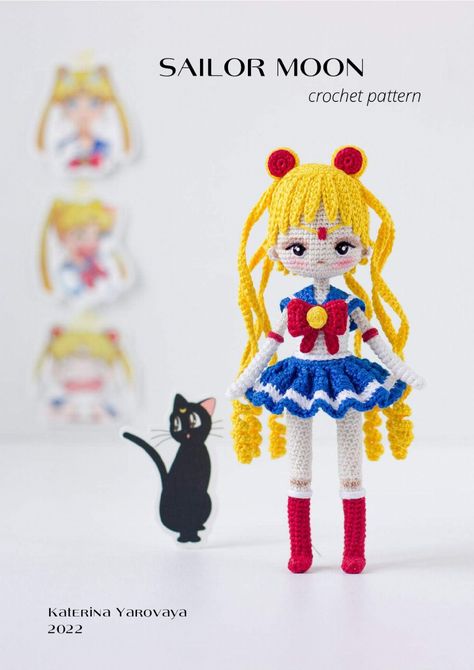 Sailor Moon Doll, Doll Free Crochet Pattern, Doll Knitting, Front Post Double Crochet, Moon Pattern, Free Amigurumi Patterns, Red Yarn, Crochet Dog, Crochet Doll Pattern