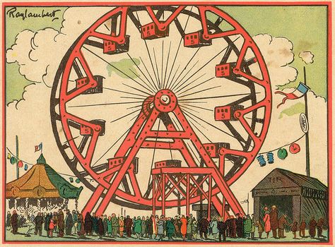 Carnival Diorama, Ferris Wheel Illustration, Ferris Wheel Art, Carnival Ferris Wheel, Ride Drawing, Wheel Tattoo, Vintage Circus Posters, Fair Rides, Ferris Wheels