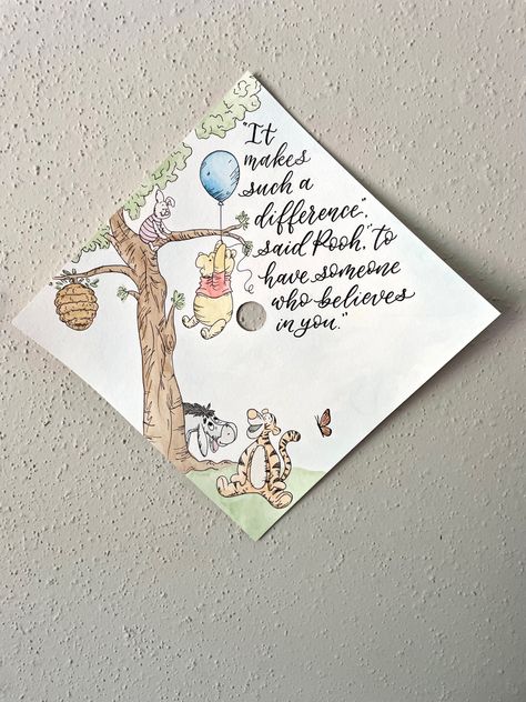 Sentimental Cap Decoration, It Makes Such A Difference Said Pooh, Grad Cap Winnie The Pooh, Magic School Bus Graduation Cap, Winnie The Pooh Graduation Cap Ideas, Eeyore Graduation Cap, Grad Cap Ideas Winnie The Pooh, Bee Graduation Cap, Graduation Cap Designs Winnie The Pooh