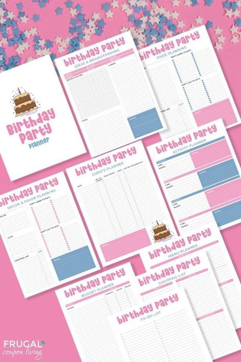 Need a birthday party planner? Use this free printable party planning template to keep you on task. Organize the guests, budget, décor, activities & more! Enjoy these low cost birthday party ideas. These then printable birthday party pages will keep your budget in check, give you a shopping and menu plan, and give you a full list of things to buy for the big celebration. #FrugalCouponLiving Party Planning Template Free Printable, Birthday Budget Planner, 1st Birthday Checklist Party Planners, Party Planning Template, Free Printable Party Planner, Kids Birthday Party Planner, Birthday Party Planner Printable, Planner Free Printable, Event Budget