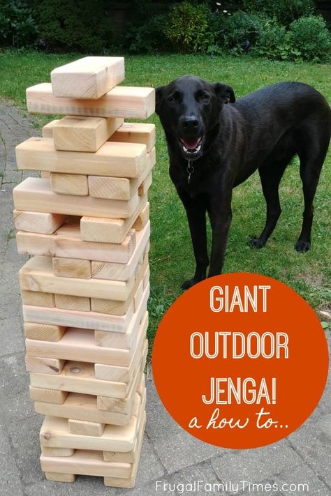 Outdoor games are so much fun! Here's how to build a GIANT OUTDOOR JENGA! If your planning a picnic or outside family event consider making a yard jenga. These big jenga blocks can be made in an afternoon - on a budget - and even stored outdoors! #howto #outdoor #familygames #outdoorfun #kidsactivities #familyfun #easybuild #diy Big Jenga, Outdoor Jenga, Yard Jenga, Jenga Diy, Giant Jenga Game, Jenga Game, Giant Jenga, Jenga Blocks, Frugal Family