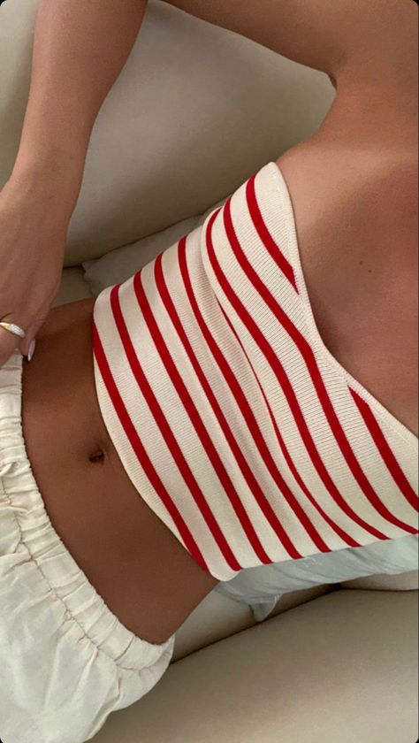 Red And White Top Outfits, Red And White Stripes Outfit, Red And White Striped Top Outfit, Linen Pants Outfit Summer Aesthetic, Red Summer Outfit Aesthetic, Red Tank Top Outfit Summer, Red And White Summer Outfit, Red Striped Pants Outfit, Red And White Game Day Outfit