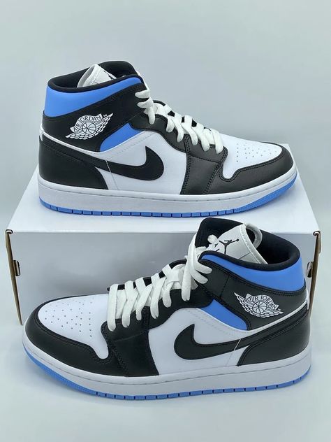 Air Jordan 1 Mid University Blue Black Size 10.5 Women 9 Men BQ6472-102 NEW | eBay Air Jordan 1 Mid Womens, Nike Air Jordans High Top, Dream Shoes Jordans, Blue And Black Jordans, Pic Of Shoes, Air Jordans Men, Jordans For Women, Black And Blue Shoes, Blue And Black Outfit