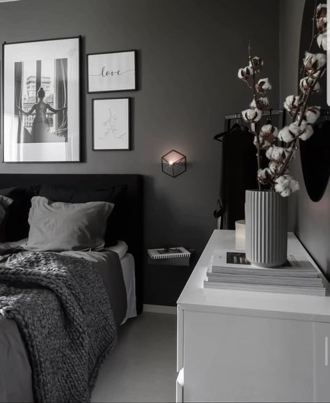 Black And Grey Bedroom, Black Bedroom Decor, Grey Bedroom Decor, Grey Room, Black Room, Black Bedroom, Grey Bedroom, Gray Bedroom, Room Makeover Bedroom