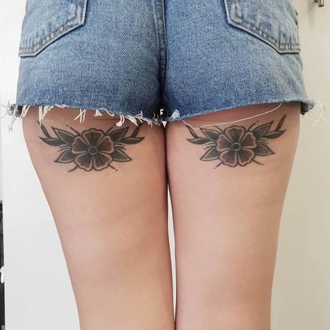 Bum Tattoo Women, Lace Bow Tattoos, Back Of Thigh Tattoo, Bum Tattoo, Basic Tattoos, Tattoos For Women Flowers, Leg Tattoos Women, Dope Tattoos For Women, Traditional Tattoo Design