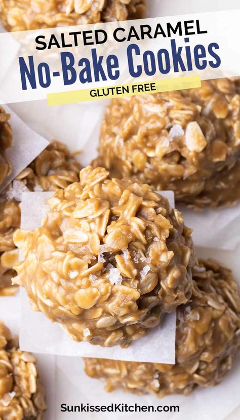 Salted Caramel No Bake Cookies No Bake Salted Caramel Macaroons, Almond Joy No Bake Cookies, Carmel No Bake Oatmeal Cookies, No Bake Maple Oatmeal Cookies, Caramel No Bake Cookies, No Bake Salted Caramel Cookies, Caramel Bits Recipes, No Bake Caramel Cookies, No Bake Oatmeal Cookies