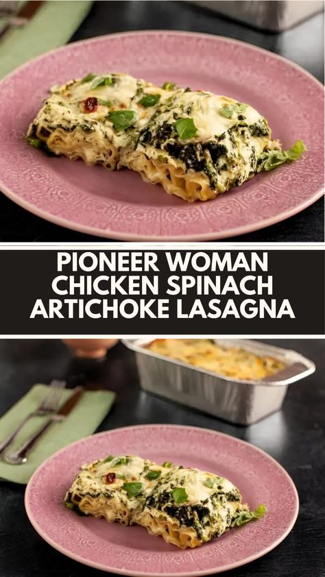 This easy Pioneer Woman Chicken Spinach Artichoke Lasagna is a creamy and delicious meal that’s perfect for busy weeknights. It’s quick to prepare and uses common ingredients you likely already have on hand. Enjoy the comforting layers of cheesy goodness, topped with crispy mozzarella, for a satisfying family dinner everyone will love! Pioneer Woman Spinach Lasagna, Chicken Spinach Artichoke Lasagna Pioneer Woman, Pioneer Woman Spinach Artichoke Lasagna, Pioneer Woman Recipes Lasagna, Pioneer Woman Layered Chicken Spinach Artichoke Lasagna, Pioneer Woman Chicken Artichoke Lasagna, Pioneer Woman Chicken Artichoke Lasagna Roll Ups, Pioneer Woman Recipes Spinach Artichoke Chicken Lasagna, Chicken Spinach Artichoke Lasagna Roll Ups Pioneer Woman