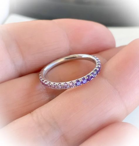 Amethyst Set, Ombre Pink, Pink Sapphire Ring, Stack Ring, Pave Band, Purple Sapphire, Purple Band, September Birthstone, Pink Ombre