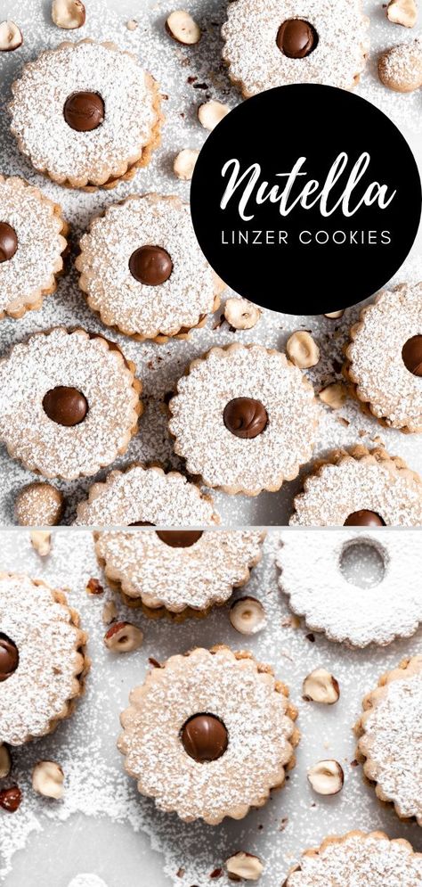 All your cookie dreams have come true with these Nutella Linzer Cookies! The delicious cookie sandwiches feature a toasty hazelnut infused cookie that is filled with Nutella! The classic chocolate hazelnut spread is the perfect pairing to the toasty, nutty cookie. These Nutella Linzer Cookies make for perfect holiday cookies, as well! #cookies #linzercookies #christmascookies #nutella #nutellacookies #hazelnutcookies #christmas #cookiesandwiches #sandwichcookies #hazelnutspread #hazelnuts Linder Cookies, Nutella Treats, Nutella Cookies Recipe, Linzer Cookies Recipe, Pretzel Cookies, Hazelnut Cookies, Cookie Sandwiches, Holiday Baking Recipes, Linzer Cookies