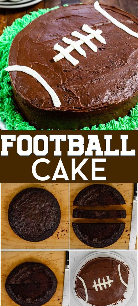 Learn how to make a football cake easily using a cake mix! This simple football cake is great for a birthday or for watching the super bowl or any American football game! See step-by-step how to make this easy cake recipe football shaped without a special pan! Easy Football Cake, Cupcake Football, Homemade Chocolate Frosting, Crazy For Crust, Cakes To Make, Canned Butter, Recipe Tutorial, Homemade Chocolate Cake, Football Cake