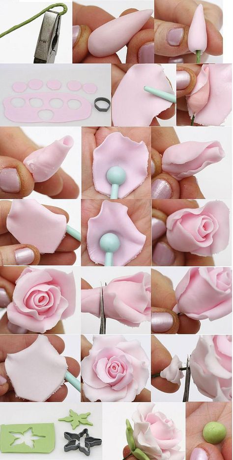 Fondant Rose Tutorial, Kue Fondant, Dekoratívne Vence, Resepi Biskut, Fondant Flower Tutorial, Fondant Rose, Rose Tutorial, Fondant Tutorial, Gum Paste Flowers