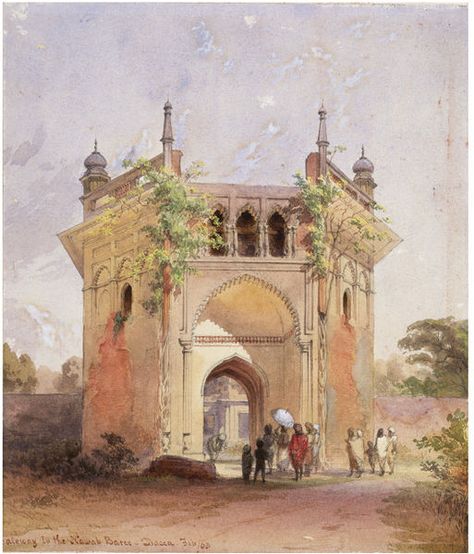 Gateway to the Nawab Baree - Dacca  Object: Painting  Place of origin: Dhaka, Bangladesh (made)  Date: 1863 (made)  Artist/Maker: Frederick William Alexander De Fabeck, born 1830 - died 1912 (maker)  Materials and Techniques: Painted in watercolour on paper Marble Rock, Edward Lear, Grid Layouts, English Artists, Nature Drawing, National Gallery Of Art, Indian History, National Art, Antique Maps