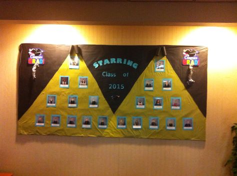 Graduation bulletin board spotlights 2015 Bulletin Board Ideas Hallways, Senior Bulletin Board Ideas, Spotlight Bulletin Board, Graduation Bulletin Board, Graduation Party Pictures, Class Bulletin Boards, School Board Decoration, Board Result, Bulletin Board Ideas