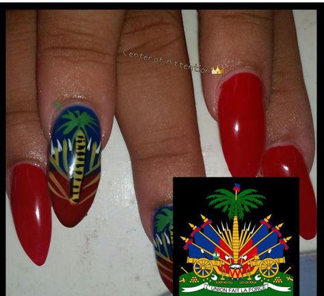 Haitian flag Nails!! I'm gonna do them every year Haitian Flag Clothing, African Flags, Haitian Culture, Flag Nails, Haitian Flag, African Flag, Nail Stuff, Acrylic Nails Coffin Pink, Vacation Nails