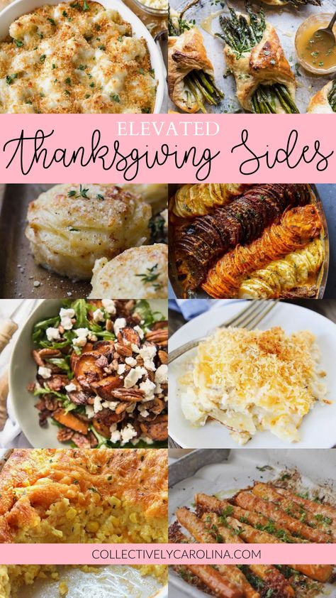 Gourmet Thanksgiving Side Dishes, Thanksgiving Recipes Untraditional, Thanksgiving Plating Ideas, Twist On Thanksgiving Recipes, Fancy Dinner Side Dishes, Thanksgiving Unique Side Dishes, Upscale Thanksgiving Dinner, Thanksgiving Buffet Recipes, Nontraditional Thanksgiving Dinner Ideas