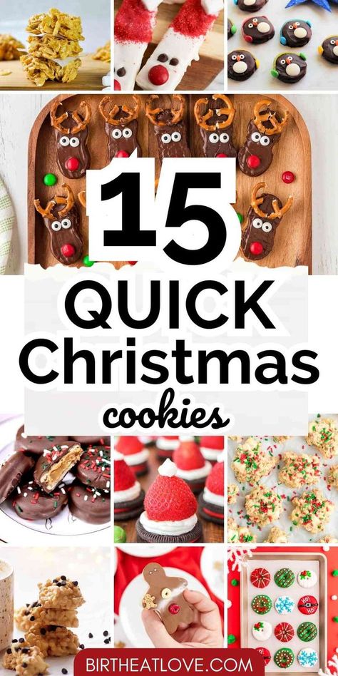 Quick & easy Christmas cookie ideas! Try these no bake Christmas cookies for some easy holiday treats. These quick Christmas cookies recipes are the best for easy Christmas treats the kids will love, quick Christmas cookies to whip up last minute for a party, and perfect easy cookies for Santa on Christmas Eve! #christmascookies Christmas Cookies To Give As Gifts, Christmas Baking Easy Recipes, Simple Christmas Baking For Kids, Easy Make Cookies, Christmas Cookies Decorating For Kids, Kids Holiday Baking Ideas, Cheap Christmas Cookies Recipes, Christmas Cookies That Can Be Frozen, Cheap And Easy Christmas Cookies