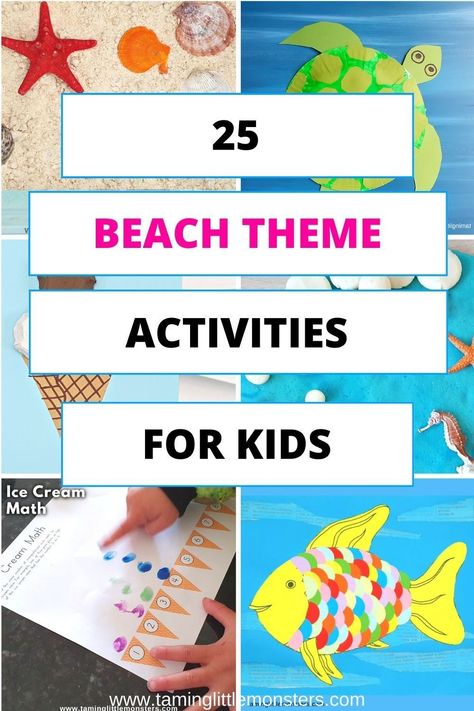 Summer Themed Activities For Preschool, Beach Theme For Toddlers, Beach Day Theme Activities, Beach Montessori Activities, Beach Theme Lesson Plans For Preschool, Beach Lesson Plans Preschool, Beach Math Activities Preschool, Beach Themed Fine Motor Activities, Beach Lesson Plans For Toddlers