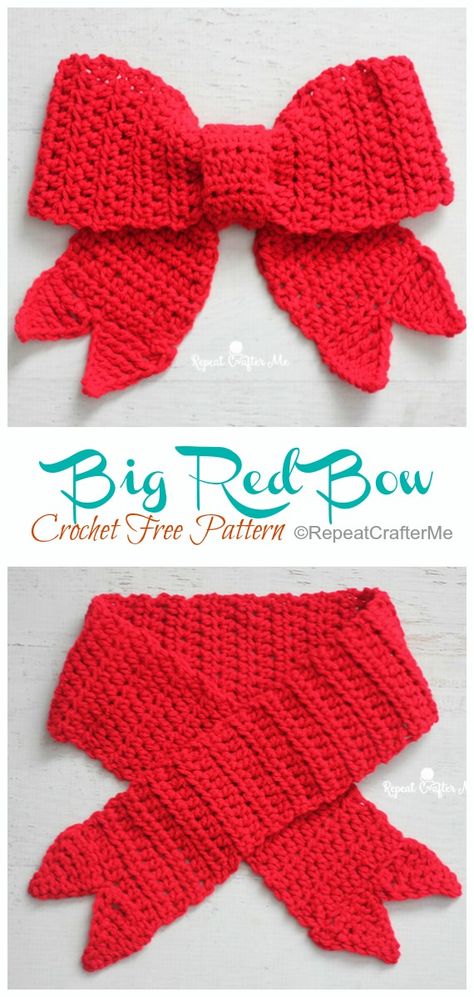 Gift Bow Topper Crochet Free Patterns - Crochet & Knitting Big Bow Crochet Pattern Free, Free Crochet Hair Bow Pattern, Crochet Big Bows Free Pattern, Knitted Bows Free Pattern, Crochet Christmas Bow, Crochet Christmas Hair Accessories, Crochet Bow Free Pattern, Crochet Coaster Free Pattern, Crochet Bows Free Pattern