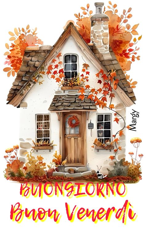 Fall House Drawing, Autumn Cottage Exterior, Cottage Art Vintage, Cosy Illustration, Country House Exterior, Art Deco Artwork, Book Diary, Emoji Love, Old Cards