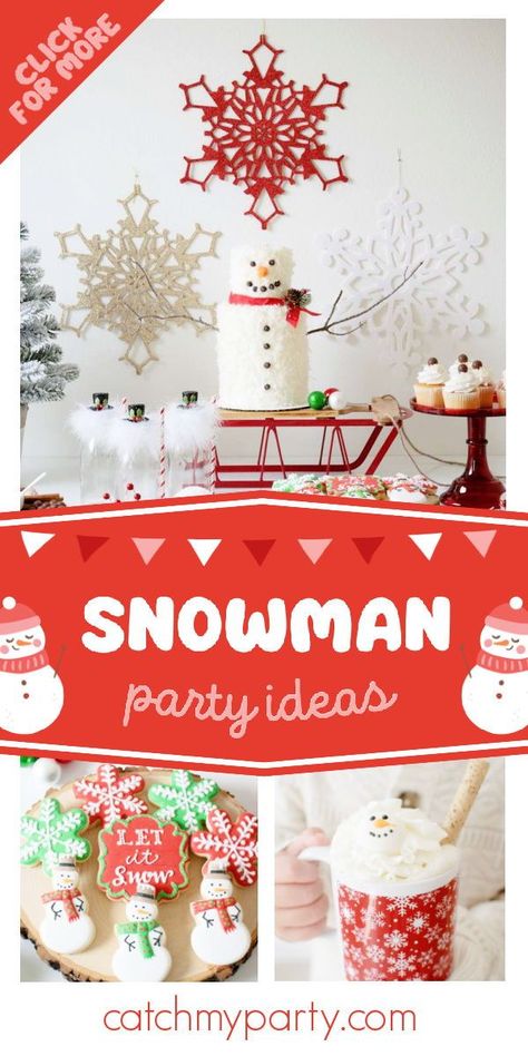 Feast your eyes on this fantastic Snowman-themed Christmas party! Love the cookies! See more party ideas and share yours at CatchMyParty.com Snowman Party Ideas For Kids, Snowman Christmas Party Theme, Snowman Birthday Theme, Snowman Themed Christmas Party, Frosty The Snowman Party Decorations, Snowman Themed Party, Kids Holiday Party Ideas, Snowman Party Ideas, Snowman Tablescape