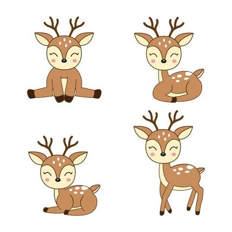 Cute deer cartoon in different poses. Deer Drawing Easy, Cartoon Fox Drawing, Reindeer Drawing, Cute Cartoon Food, Deer Vector, Deer Cartoon, Alphabet Drawing, Deer Drawing, Cute Deer