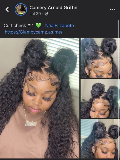 Deep Wave Space Buns, Deep Wave Frontal With 2 Buns, Space Buns Deep Wave Wig, 2 Buns Deep Wave Wig, Cute Deep Wave Hairstyles, Ways To Style Deep Wave Wig, Deep Wave Frontal Wig Hairstyles Half Up Half Down, Wet N Wavy Wig Hairstyles, Curly Up Down Hairstyles Weave