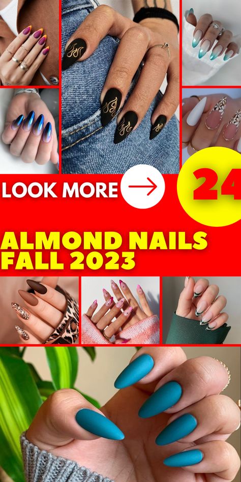 Stay on-trend this fall with these stunning almond nail ideas for 2023. Explore a variety of designs, from short and cute to edgy and modern. Embrace the autumnal color palette with dark, rich shades, or opt for unique brown and green hues. These almond nails will add a touch of glamour and sophistication to your fall fashion statement. Contrasting Color Nails, Trending Almond Nails, Almond Nails Fall, Trends For Fall 2023, Matte Almond Nails, Nail Ideas For 2023, Almond Nail Ideas, Fall Almond Nails, Mail Designs