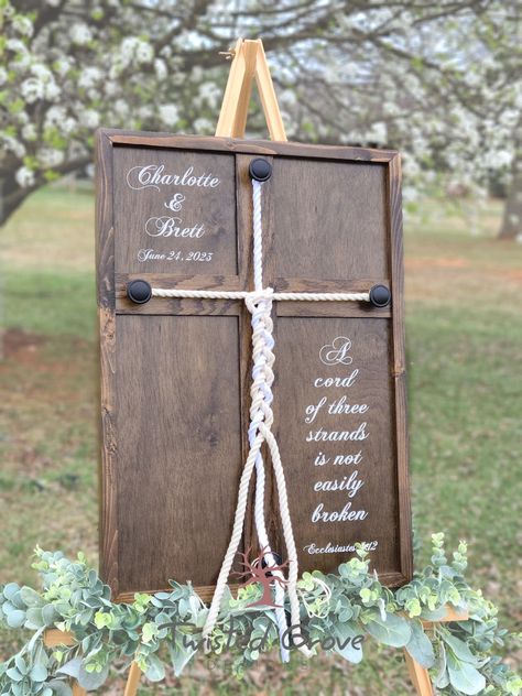 Braiding Unity Ceremony, Triple Braided Cord Wedding, Wedding Rope Braid Ceremony, Unity Ceremony Braid, Unity Braid, Unity Cross, Cross Sign, Wedding Ceremony Unity, Wooden Signage